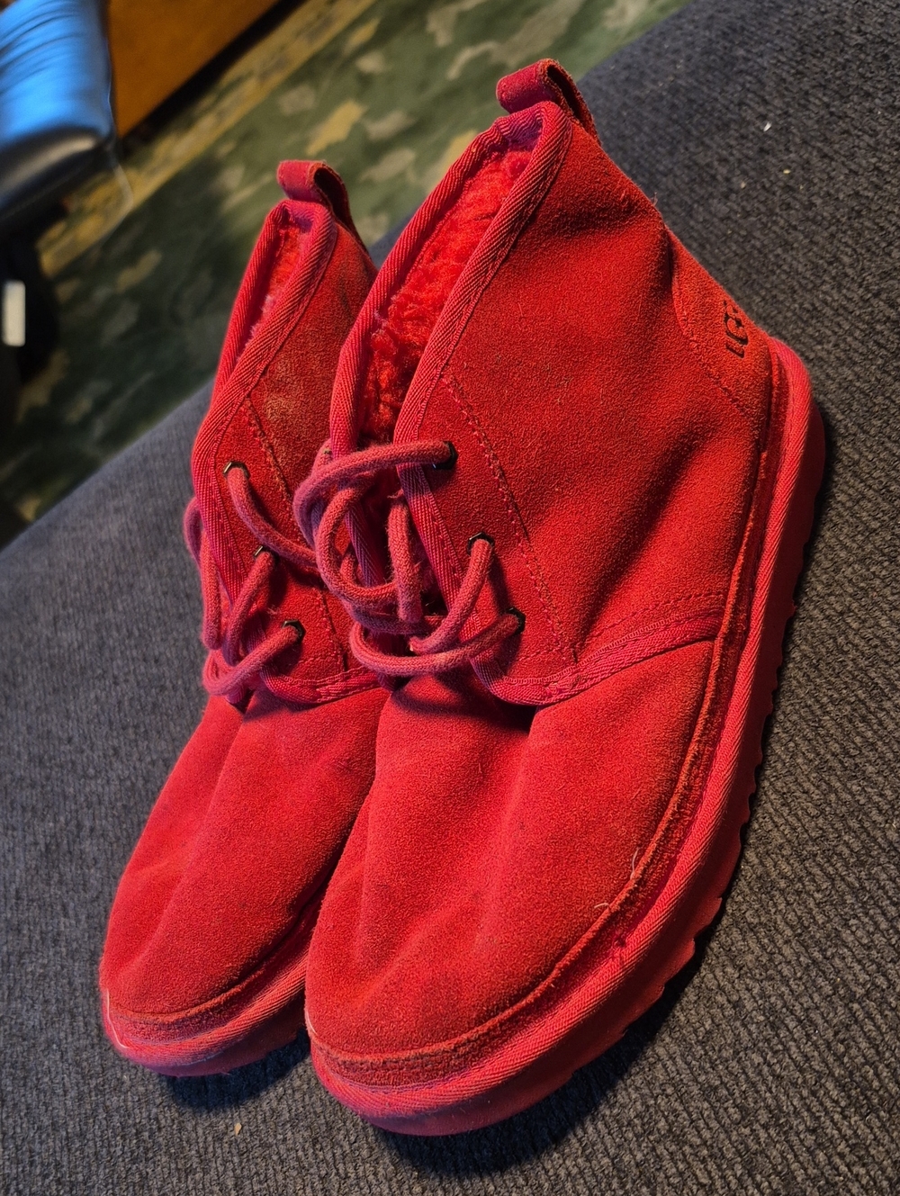 UGG Kids Red Suede Lace-Up Ankle Boots